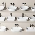 Various Modern Ceramic Bathroom Washbasin Designs with Faucets and Shapes