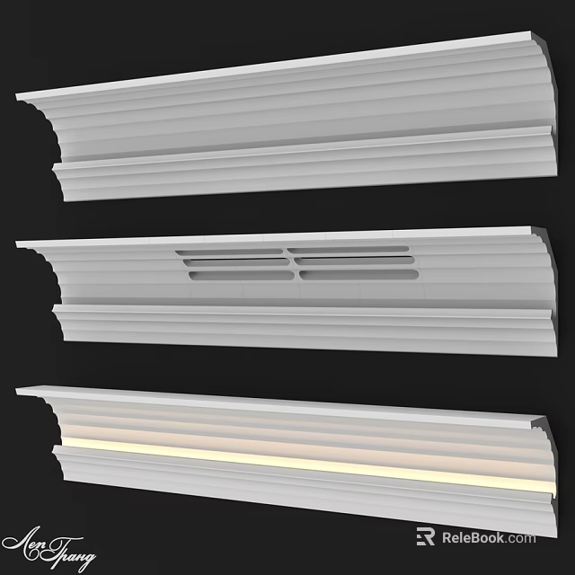 Decorative Architectural Components with Grooved Profiles and Illuminated Design 3d model 