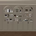 Modern Arched Built in Bookcase Interior With Decor Items And Lighting 3d model