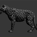 Detailed Spotted Leopard with Red Eyes in 3D Model Standing on Dark Background
