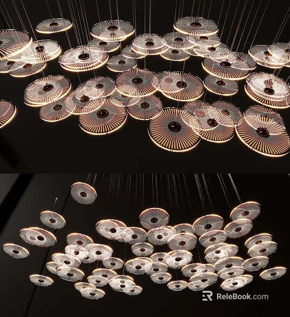 Modern Circular Cluster Chandelier With Metal Frames And Stylish Lighting For Indoor Living Areas 3d model 