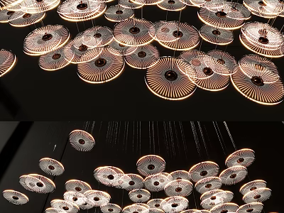 Modern Circular Cluster Chandelier With Metal Frames And Stylish Lighting For Indoor Living Areas 3d model