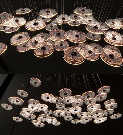 Modern Circular Cluster Chandelier With Metal Frames And Stylish Lighting For Indoor Living Areas 3d model
