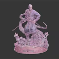 Elderly White Haired Samurai With Sword And Small Creatures On Red Base
