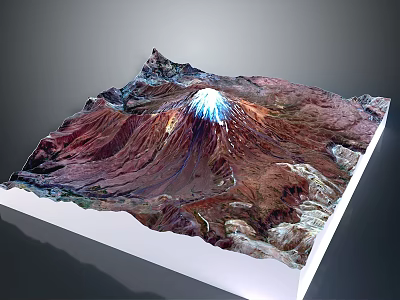 Scenic Volcanic Landscape Featuring Snow Capped Peak And Rugged Red Brown Terrain 3d model