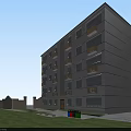 Multi Story Residential Building With Windows Balconies Lawn And Entrance Pathway