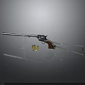 Silver Revolver With Wooden Grip And Bullets On Dark Reflective Surface