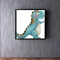 Decorative Framed Llama Artwork With Blue Background And Green Cactus Plant