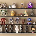 Diverse Action Figures And Dolls Collection On Multiple Shelves With Mecha Anime And Cartoon Characters