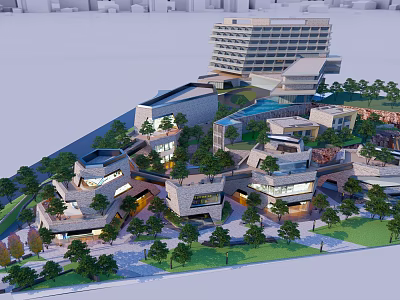 Modern Hotel Building Complex With Contemporary Architectural Design And Green Surroundings 3d model