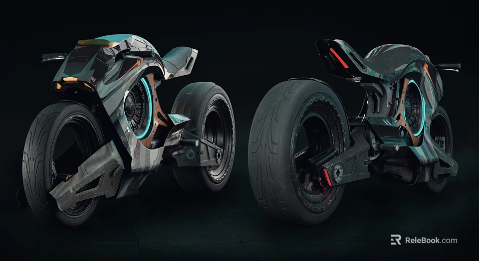 Futuristic Sleek Motorcycle Design With LED Lights Large Tires And Metallic Finish 3d model 