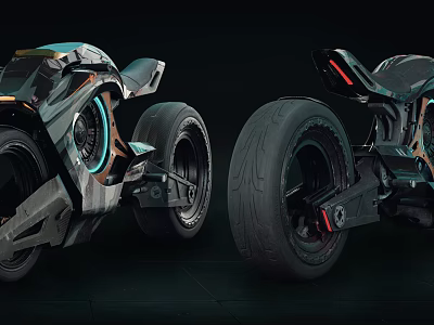 Futuristic Sleek Motorcycle Design With LED Lights Large Tires And Metallic Finish 3d model