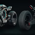 Futuristic Sleek Motorcycle Design With LED Lights Large Tires And Metallic Finish