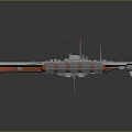 3D Rendered Warship Model Gray Red Body Multiple Decks And Reflection