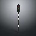 Functional Traffic Light Equipment With Red Yellow Green Lights On Black White Striped Pole