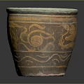 Traditional Brown Clay Pot With Green Inner Wall Dragon And Wave Patterns For Home Decor