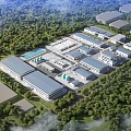 Large Scale Modern Industrial Factory Aerial View With Green Trees And Multiple Buildings