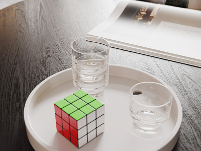 Modern Cup Minimalist Coffee Table Rubik's Cube Book Water Cup Decorative Ornaments Creative Ornaments Rubik's Cube Ornaments 3d model