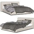 Modern Double Bed With Light Colored Frame Gray Comforter Plaid Blanket And Pillows