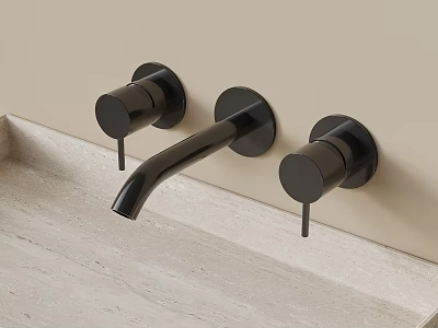 Modern Wall Mounted Black Faucet With Dual Handles On Light Colored Countertop 3d model