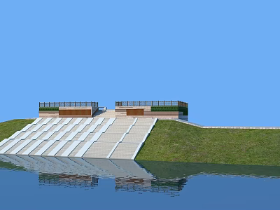 Natural Grass Slope With Water Reflection And Blue Sky Viewing Platforms 3d model