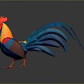 Colorful Rooster With Vibrant Feathers Red Comb Yellow Head And Blue Tail On Dark Background