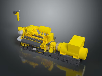 Yellow Industrial Mechanical Equipment Featuring Engine Block Pipes And Stable Mounting Base 3d model
