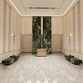 Luxurious Hotel Lobby Interior With Green Marble Walls Benches Wall Lamps And Marble Floor