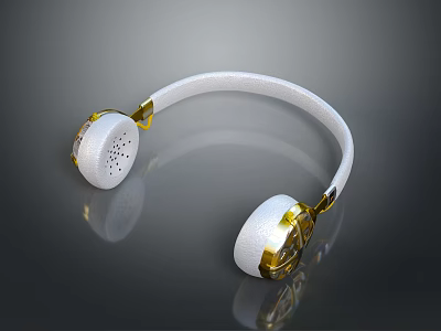 Stylish White Gold Computer Headphones With Modern Design And Comfortable Ear Cups 3d model