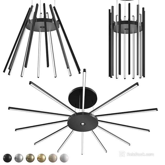 Modern Chandelier with Radial Black and White Metal Rods for Contemporary Spaces 3d model 