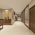 Traditional Chinese Medicine Specialty Store With Wooden Cabinets Drawers Round Table Stools And Warm Lighting
