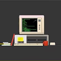Vintage Computer Office Setup With Monitor Keyboard Printer Books And Accessories