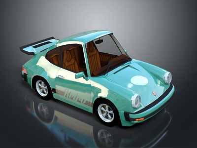 Retro Teal Sports Car With Brown Interior Lilla Logo And Rear Spoiler 3d model