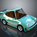Retro Teal Sports Car With Brown Interior Lilla Logo And Rear Spoiler