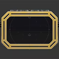 Industrial Metal Storage Container With Yellow Blue Stripe Details And Warning Symbols