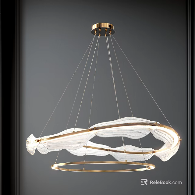 Elegant Modern Gold Chandelier With White Circular Flowing Design For Interior Decor 3d model 