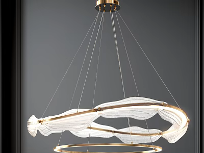 Elegant Modern Gold Chandelier With White Circular Flowing Design For Interior Decor 3d model
