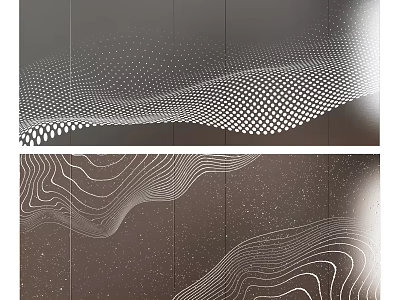 Modern Abstract Wave And Geometric Line Patterns On Dark Background Design 3d model