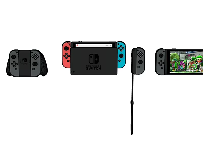 Nintendo Switch Portable Entertainment Console With Joy Con Controllers And Game Screen 3d model