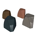 Set Of Four Modern Polygonal Stools With Perforated Patterns And Colors 3d model