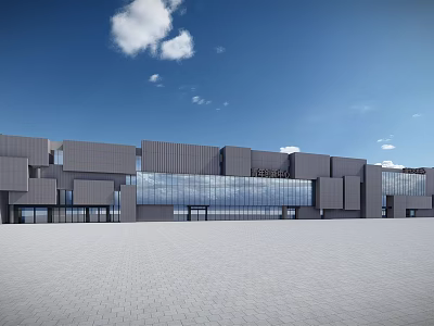 Modern Office Building Exterior With Geometric Structure Glass Curtain Walls And Blue Sky 3d model