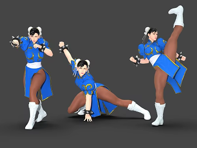 Game Movie Female Character In Blue Outfit With Martial Arts Poses And White Boots 3d model