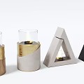 Modern Fireplace Design With Decorative Wooden Concrete Candle Holders And Burning Candles