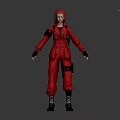 Hooded Character In Red Jumpsuit With Black Gloves And Boots Design