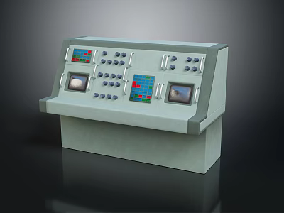 Industrial Control Console With Multiple Display Screens Buttons And Indicators 3d model