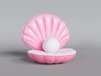 Pink Shell Shaped Inflatable Pool Toy With White Ball Inside 3d model