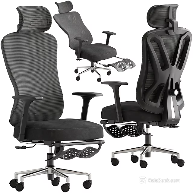 Comfortable Ergonomic Office Mesh Chair Adjustable Swivel Desk Set Breathable Design 3d model 