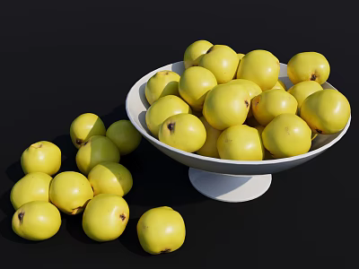 White Ceramic Bowl With Fresh Yellow Fruits For Kitchen Household Use 3d model