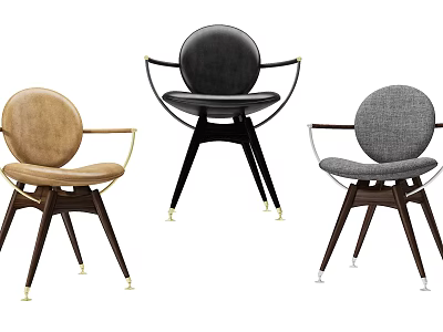 Three Dining Chairs In Different Colors With Armrests Wooden Legs And Metal Accents 3d model