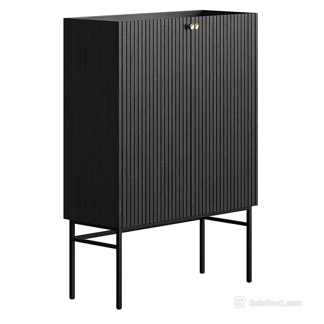 Modern Black Console Cabinet and Side Cabinet with Vertical Striped Design and Metal Legs 3d model 